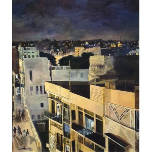 Israr Hussain, Night Scene Shahi Mohalla, 24 x 32 Inch, Oil on Borad, Cityscape Painting, AC-ISHN-004